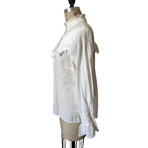 RINO & PELLE Marlot Cotton Lace White Frilly Blouse Size 38/ US 6 - Picture 5 of 9